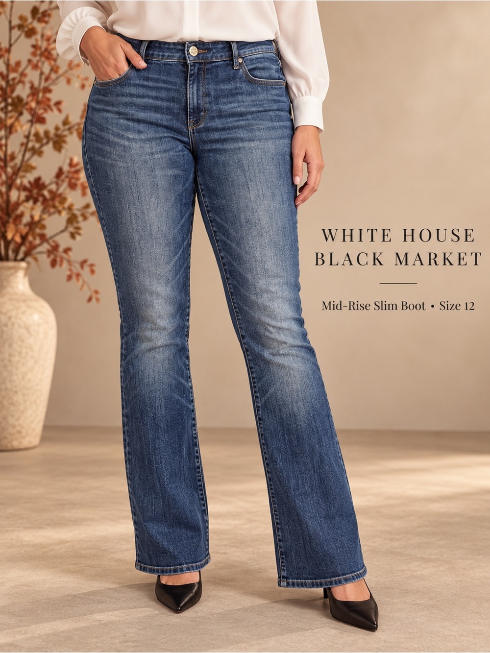 EUC WHBM Mid-Rise Slim Boot Everyday Soft Jeans Size 12 Medium Wash Blue Denim